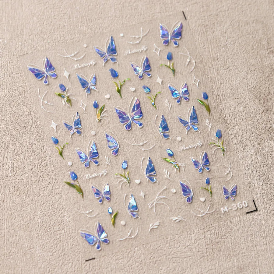 1pcs 5D Rhinestones Butterfly Nail Stickers Kawaii AB Shiny Butterfly Adhesive Nail Art Decorations Decal Design Manicure Tools
