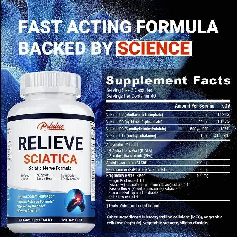 Relieve Sciatica Capsules - Reduce Joint Pai,Restore Mobility, Balance Inflammation,Support Nerve & Bone Health - 120 Capsules 