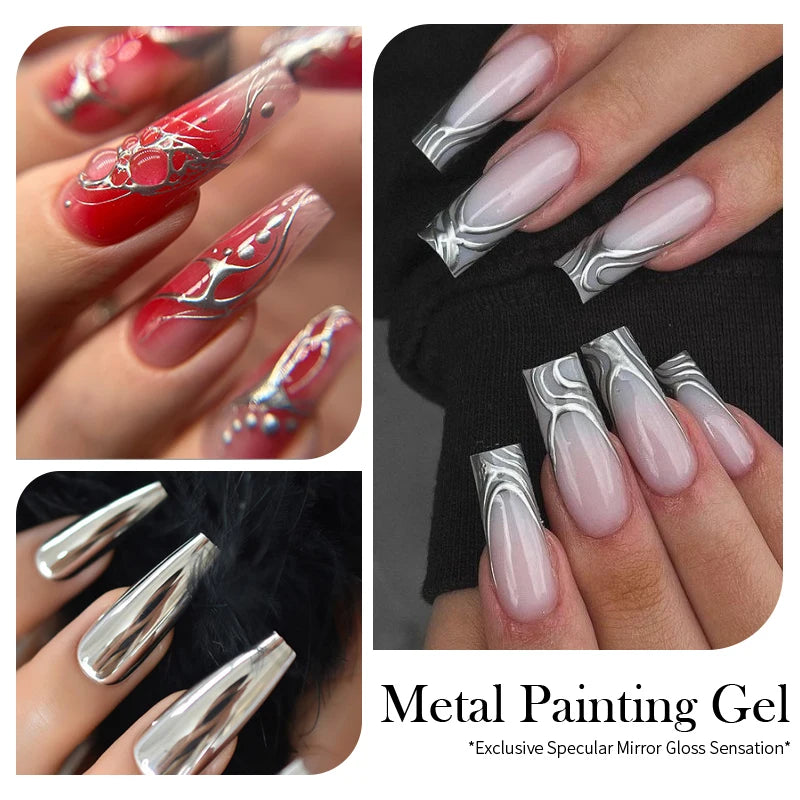 BORN PRETTY Super bright Metallic Painting Gel Polish 5ML Gold Silver Metal Gel Nail Polish Flower Drawing Lines French Nails