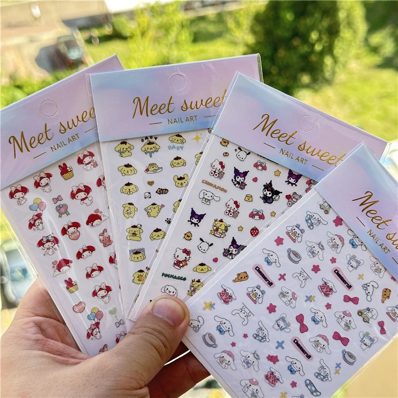 4PCS/1PC Set 3D Kawaii Sanrioed Nail Stickers,Hello Kitty Kuromi Melody Cartoon Nail Decals Decoration Supplies,Press on Nails