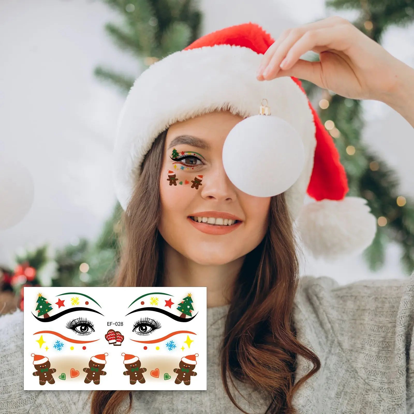 10pcs 2026 Christmas Eyeshadow Blush Face Tattoo Stickers Waterproof Dopamine Makeup Eyeliner Temporary Tattoos Cute Face Decals