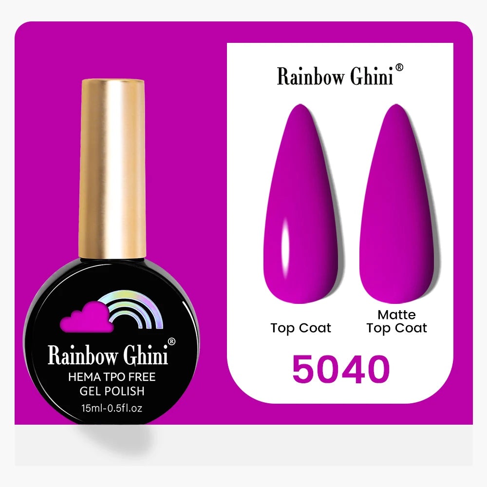 Rainbow Ghini 15ML 146 Colors Long-Lasting Colorful Gel Nail Polish Professional UV/LED Gel Polish Base Coat Matte Top Coat