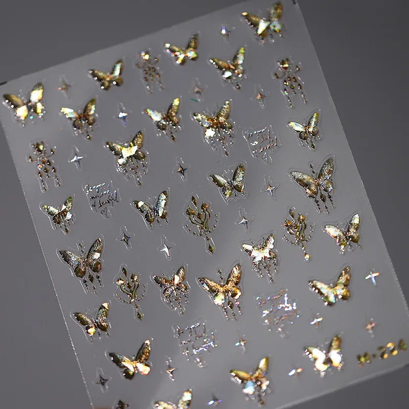1pcs 5D Rhinestones Butterfly Nail Stickers Kawaii AB Shiny Butterfly Adhesive Nail Art Decorations Decal Design Manicure Tools