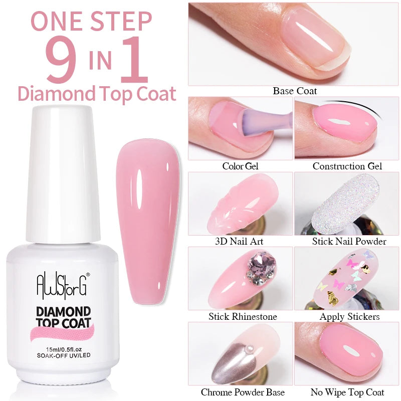 AWStorG Fiber Rubber Base Gel For Nails UV Gel Polish Semi Permanent Repair Fix Crack Nail Rubber Base Gel Strengthener 15ml