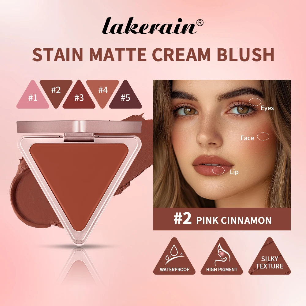 Lakerain Matte Cream Blusher Long-lasting Natural Makeup Triangle Box Design Oil-Resistant High Pigment Cream Blush Plate