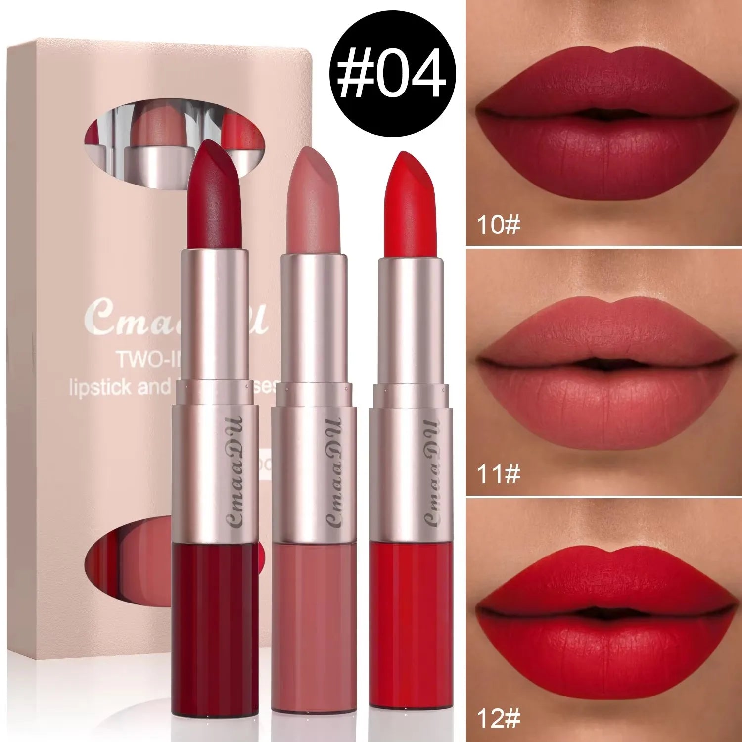 3 Pcs Long-Lasting Lipstick Lip Gloss Set-Double Headed Design for Natural Non-Fading Waterproof Non-stick Cup Exquisite Gift