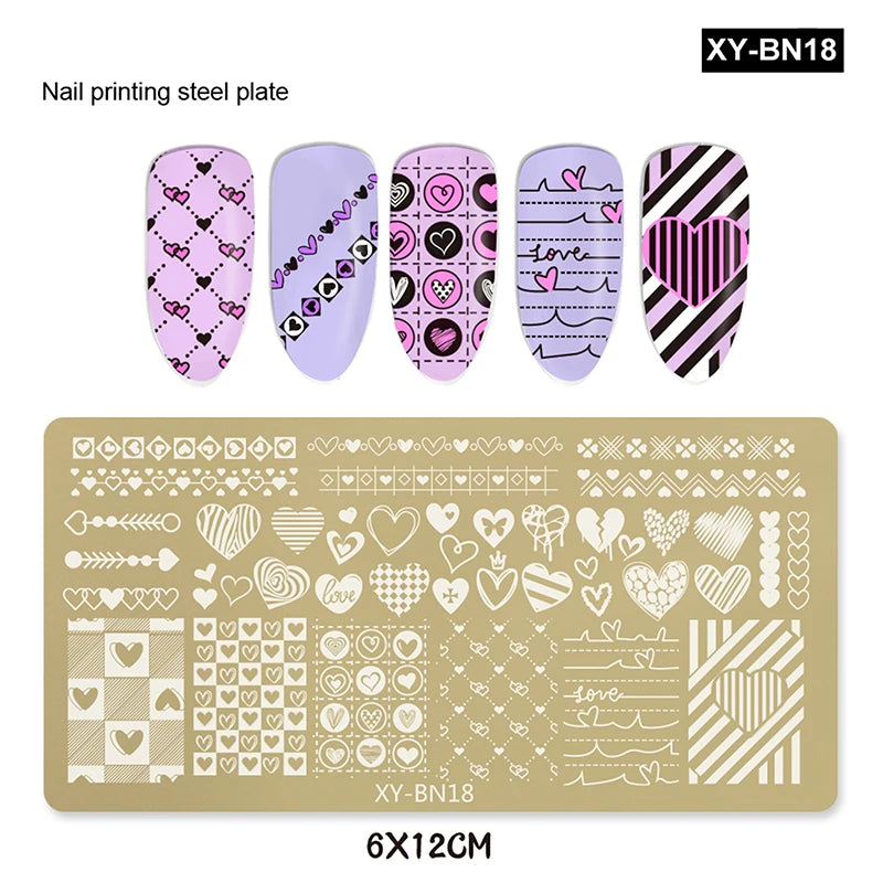 12x6cm Golden Rectangular Nail Stamping Plates Bowknot Butterfly Flower Fireworks Designs Nail Art Template For DIY Nail Decor