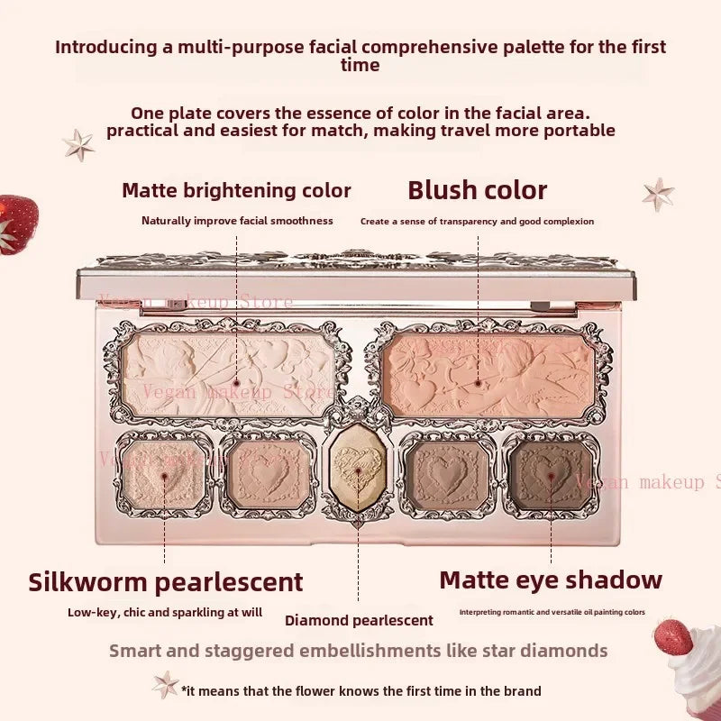 Flowerknows Strawberry Cupid Collection Facial Complexion Palette Blush Eyeshadow Highlighter Flower Know Face Bronzer Palette
