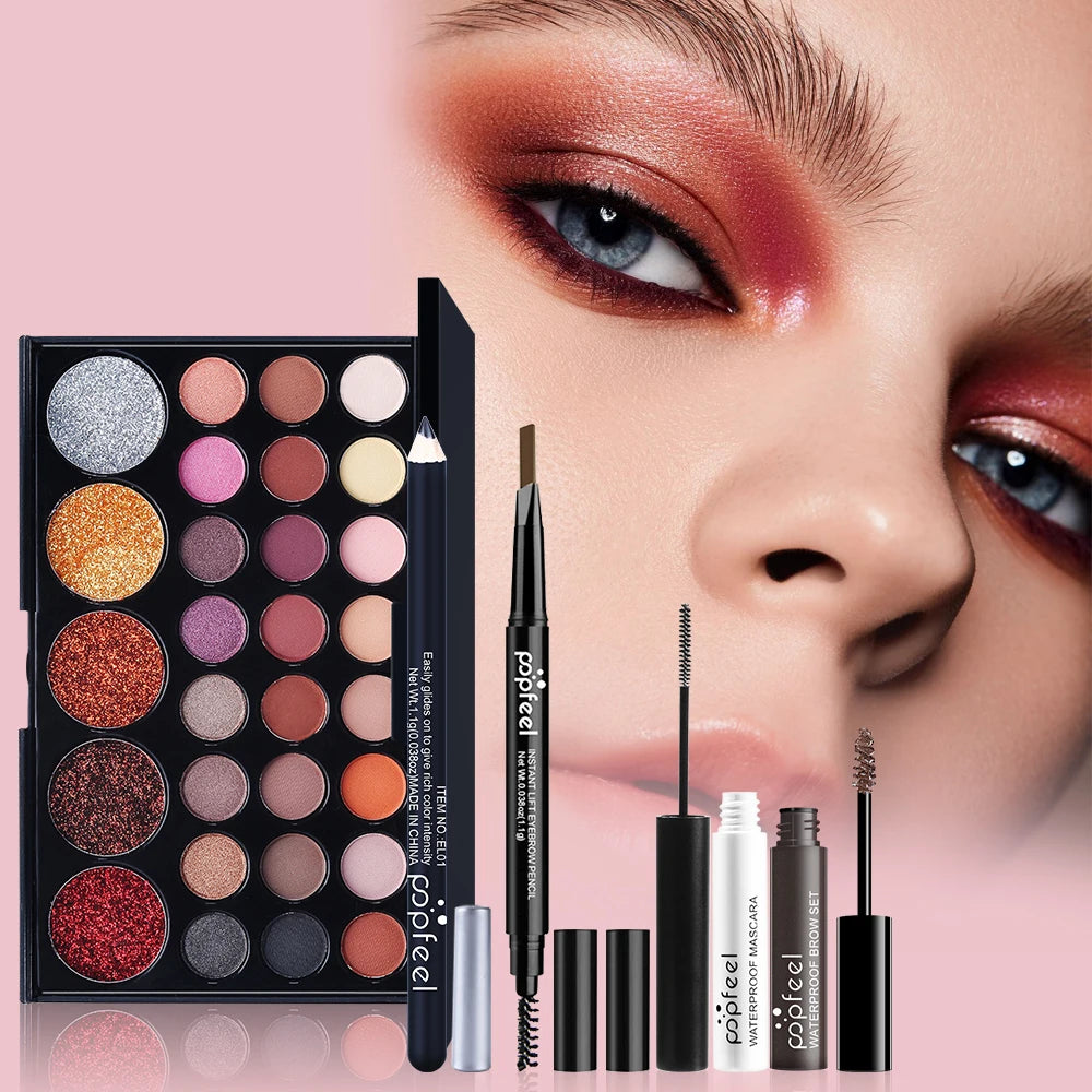 All in One Makeup Kit Full Makeup Kit Gift for Women Teen Girl Nude Eyeshadow Foundation Primer Brush Nude Lipgloss