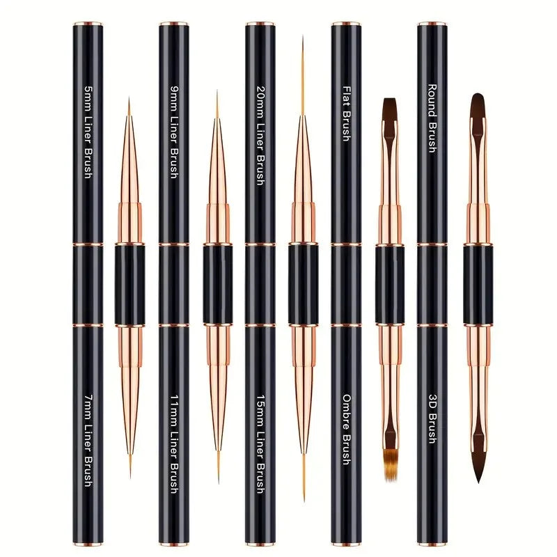 Nail Art Brush Set 5pcs Double-Ended Nail Art Brushes For Long Lines, Thin Liner Brush For Nails Detail Professional nail tools