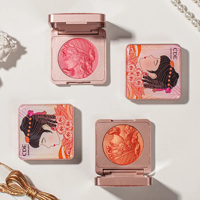 Highlighter Embossed Blush Glitter Facial Long-Lasting Shimmer Powder Pink Coral Rouged For Cheeks Smooth Makeup Cosmetics