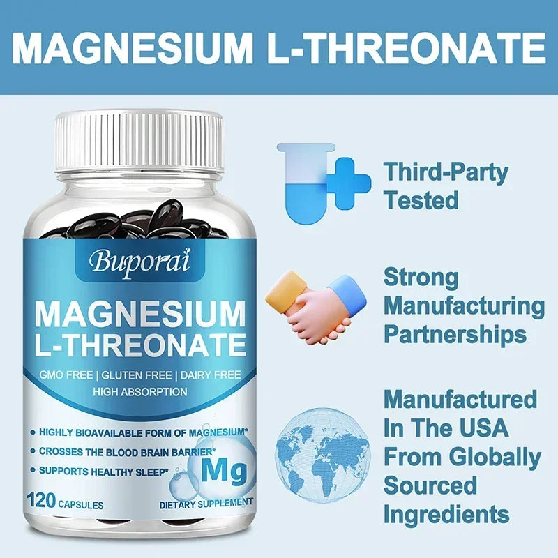 Magnesium L Threonate - Focus and Memory Enhancer, Supports Nerve Function, Muscle Strength, Bone and Joint Health