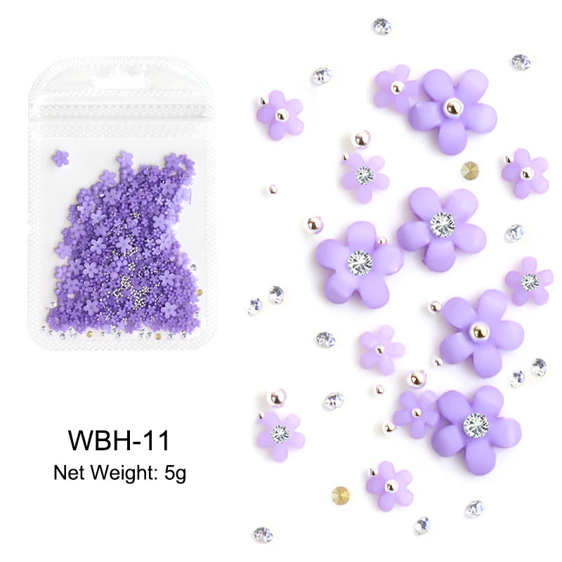 White Acrylic Flower Nail Art Decorations Mixed Size Rhinestones Red Blue Gem Manicure Tools Accessories DIY Nails Design 5g