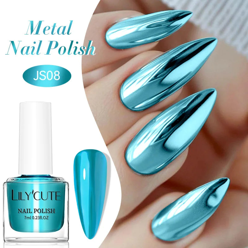 LILYCUTE 7ml Mirror Metallic Nail Polish No Need of UV LED Lamp Nail Supplies Vernis Red Purple Mirror Effect for Nails