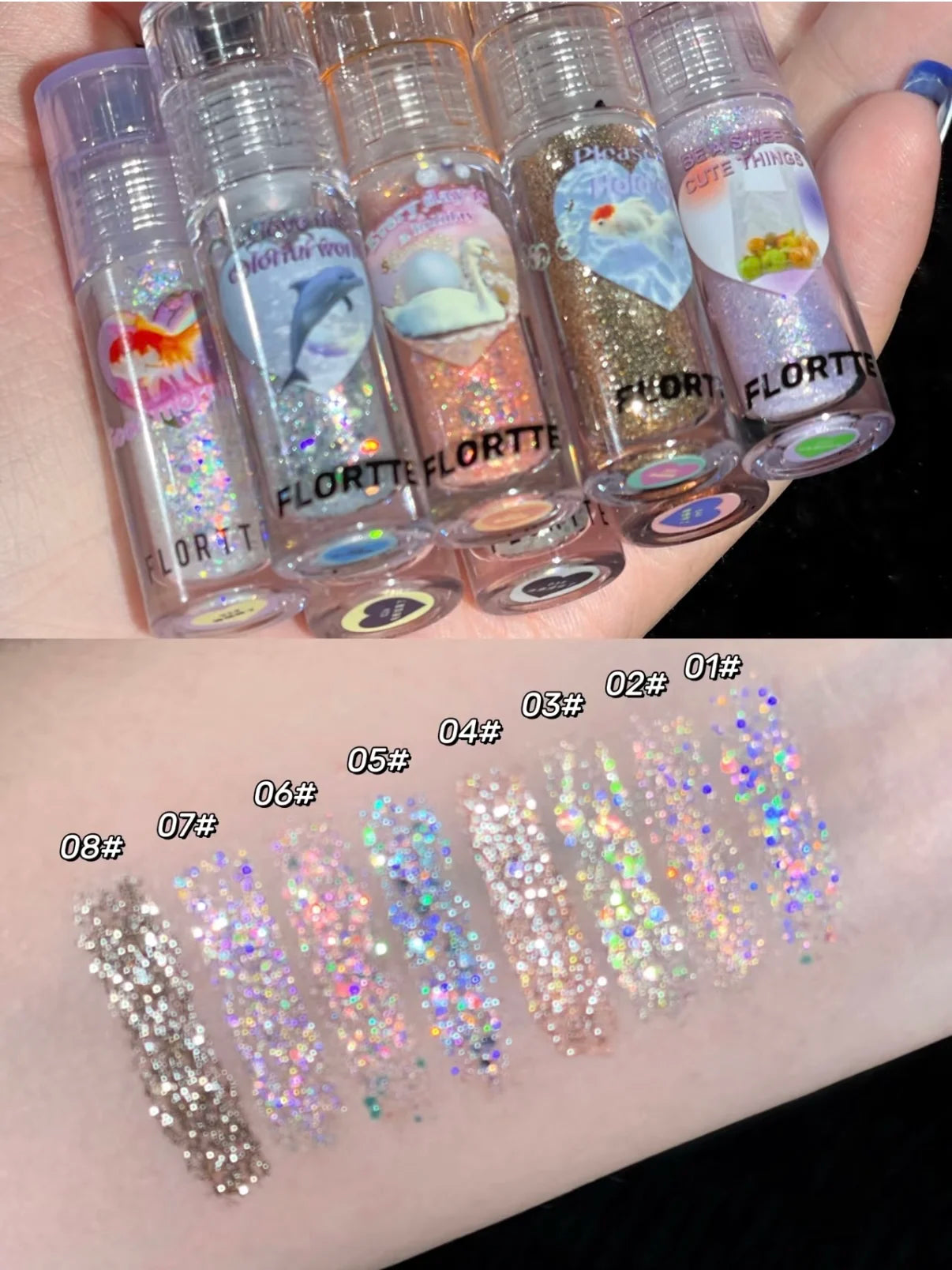 FLORTTE Liquid Eyeshadow Glitter Fine Shimmer Waterproof Matte Silkworm Brightening Eyeshadow