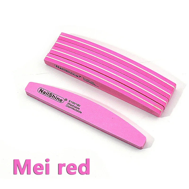 10pcs/lot Halfmoon Double Side Nail files buffer 100/180 Polishing Grinding Manicure Pedicure Nail Buffers File Tools