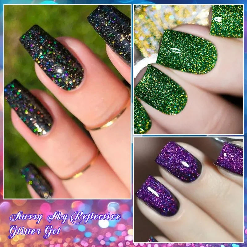 Starry Sky Reflective Glitter Nail Gel Polish Sparkling Glitter Semi Permanent Nails Art Soak Off UV Gel Varnish Nail Supplies
