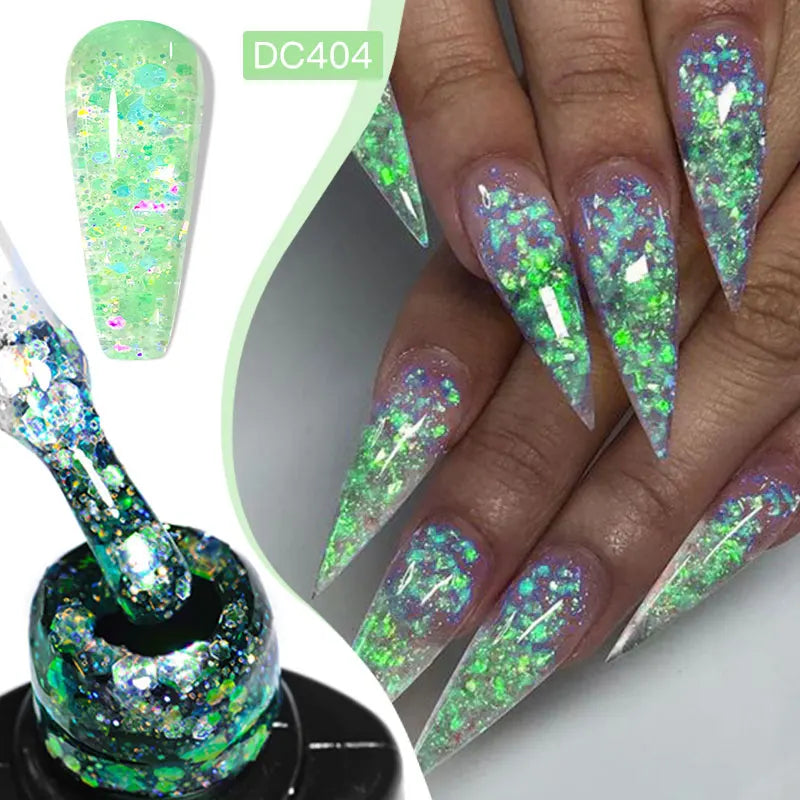 7ml Flowery Glitter Sequins Gel Nail Polish Shiny Sparkling Color Semi Permanant Soak Off Manicure Nail Art Varnish