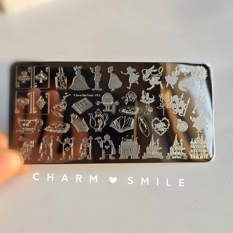 Cartoon Characters Stamping Plates French Line Geometry Flowers Leaves Animals Image Stainless Steel Nail Art Template Stencil