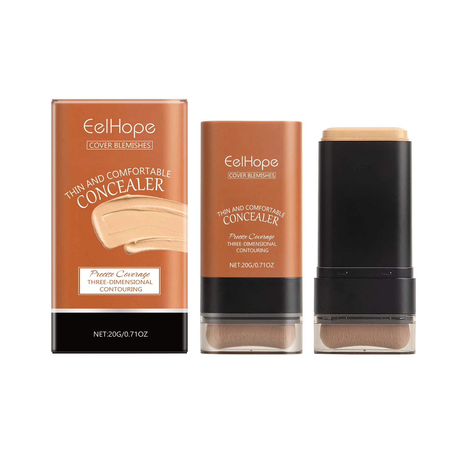 Concealer Foundation Stick with Brush Oil Control Brightening Makeup Natural Matte Finish Coverage Dark Circles Blemishes