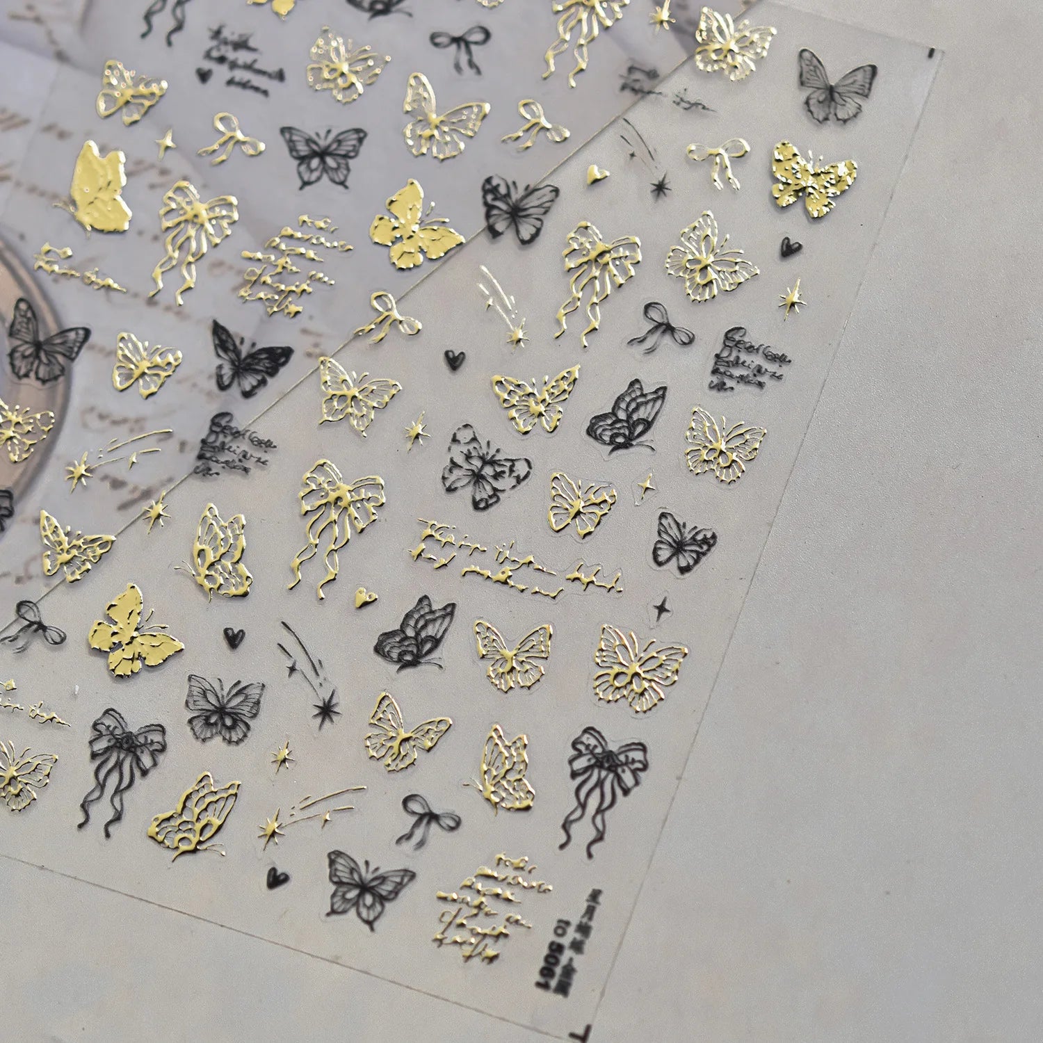 Shiny Jelly Butterfly Charming Golden Gradient Bowknot 5D Self Adhesive Nail Art Sticker Flower Petal Rhinestone Manicure Decals