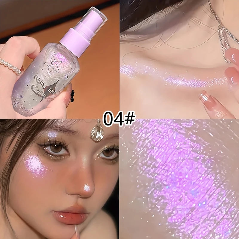 Long-Lasting Glitter Spray - Shimmering Body Spray,Brighten Your Skin Cosmetic,Highlighter Lotion Makeup For Body,Face,Hair,Neck