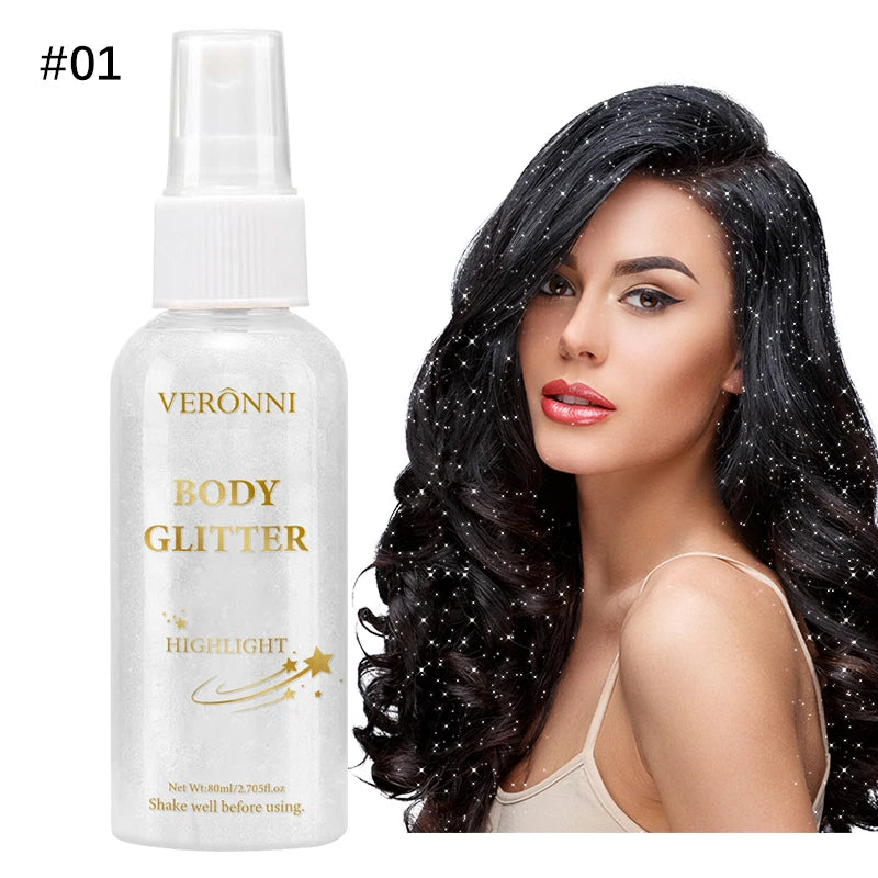 80ml Glitter Spray - Shimmer Glitter Spray Cosmetics,Instant Shine & Highlighting for Hair,Face,Body,Body Hair Spray Makeup