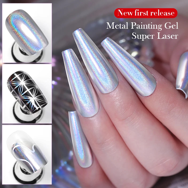 BORN PRETTY 5ml Super Laser Bright Metallic Painting Gel Soak Off Gel Nail Polish Flower Drawing Silver Mirror Glitter UV Gel
