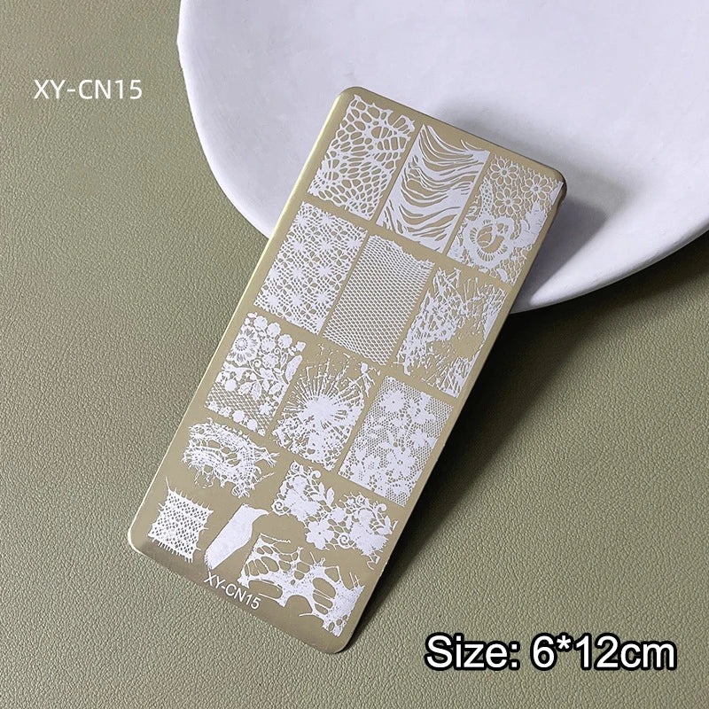 Gold Nail Stamping Plates Bow Lace Butterfly Flower Leaf Stainless Steel Stencil Nail Art Stamps Geometry Template Transfer Mold
