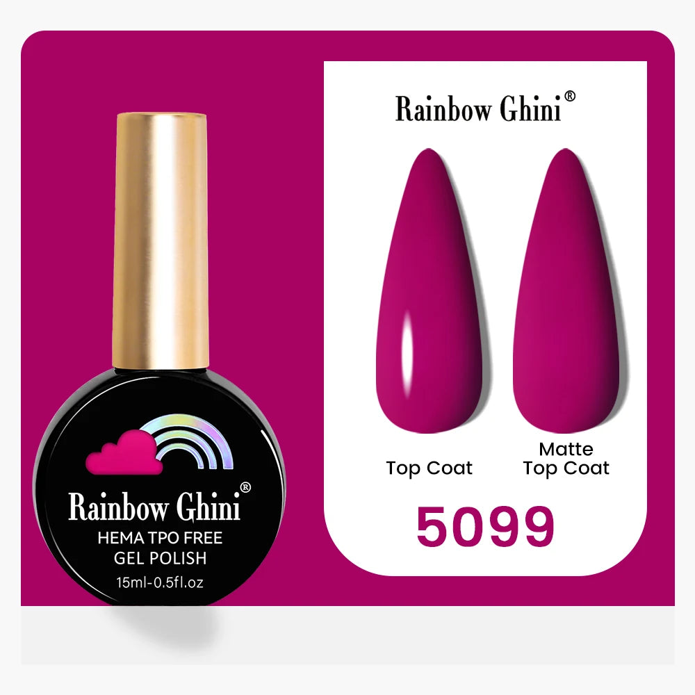 Rainbow Ghini 15ML 146 Colors Long-Lasting Colorful Gel Nail Polish Professional UV/LED Gel Polish Base Coat Matte Top Coat