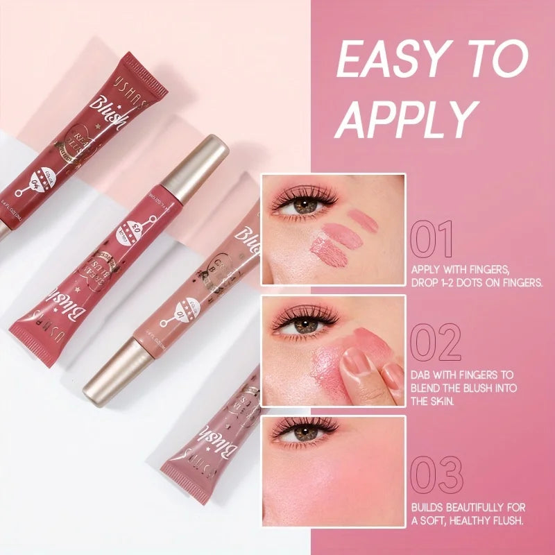 USHAS 4 Color Long-lasting Liquid Blush Facial Contouring Lightweight Soft Multi-Use Cream Blush Waterproof Facial Blush Stick