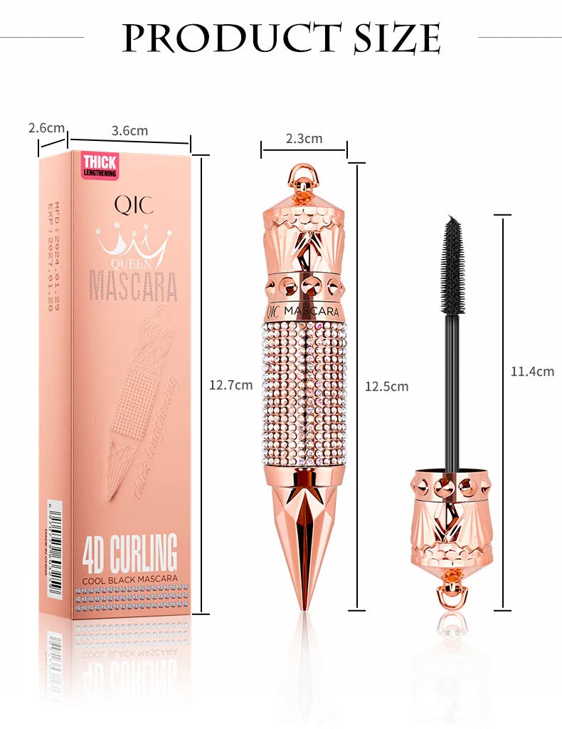 QIC Diamond Scepter Mascara 4D Silk Fiber Mascara Waterproof Eyelash Lengthen Natural Thick Curly Non Smudging Mascaras