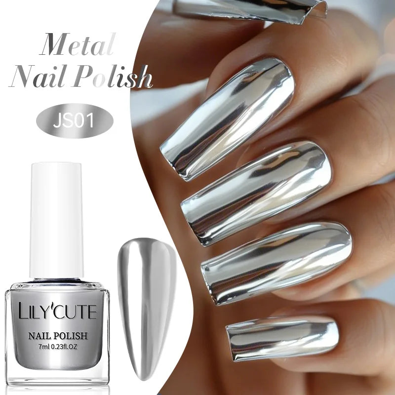 LILYCUTE 7ml Mirror Metallic Nail Polish No Need of UV LED Lamp Nail Supplies Vernis Red Purple Mirror Effect for Nails