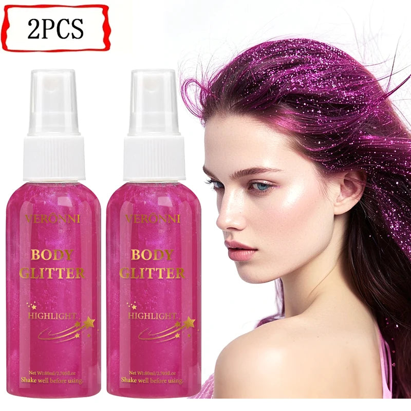 Liquid highlighter spray, high shine glitter spray, holographic highlighter spray, long lasting body halloween party makeup