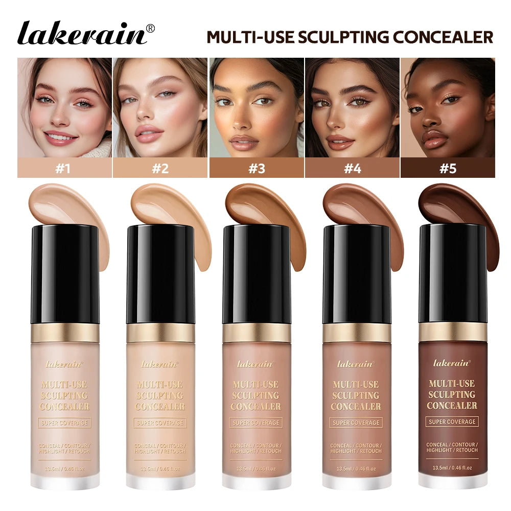 lakerain 5-Color Waterproof Concealer Matte High Coverage Oil-Control Foundation for Acne Scars and Dark Circles Cosmetics