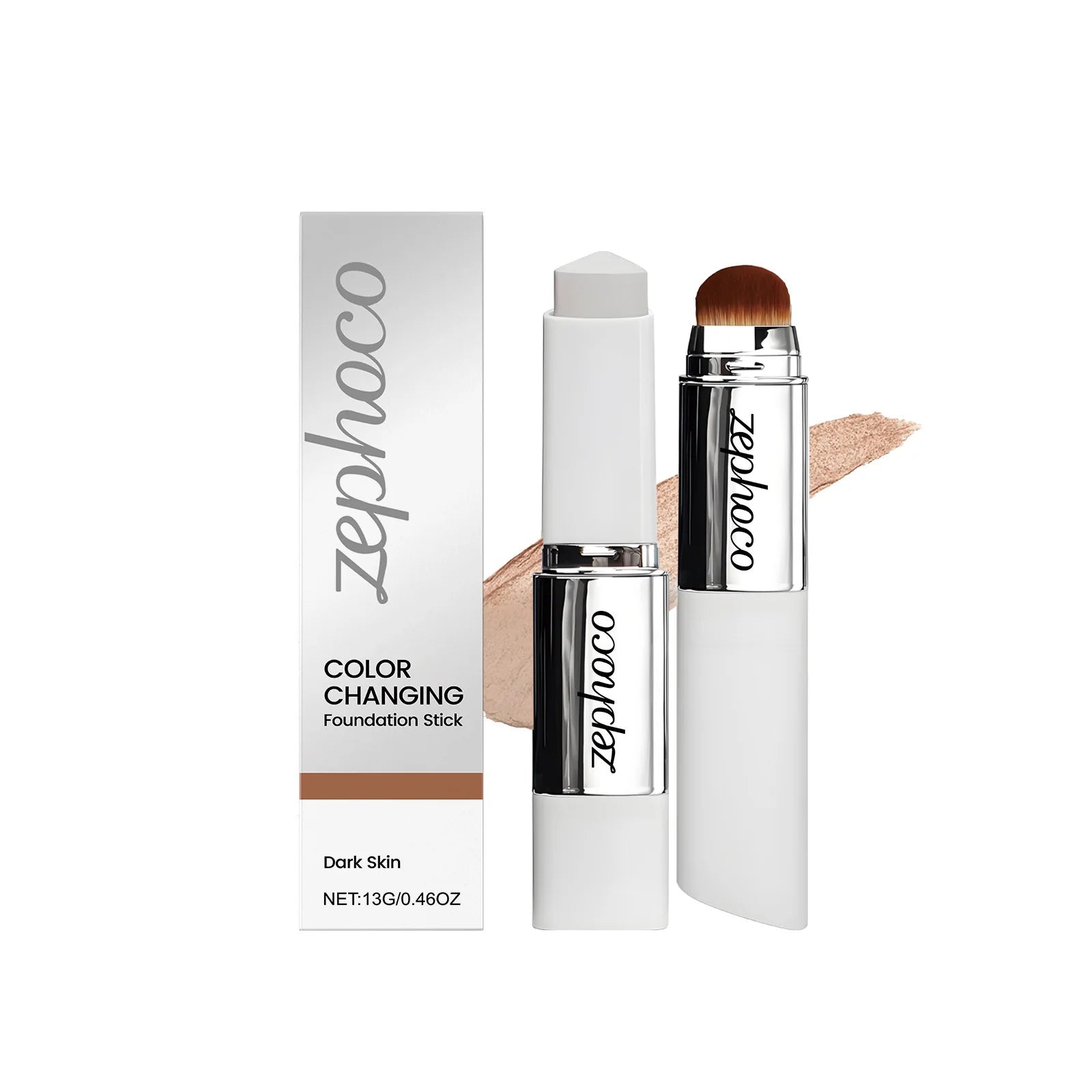 2-in-1 Color-Changing Foundation Stick - With Brush & Cream, Lightweight & Waterproof, Blends Seamlessly & Natural Finish