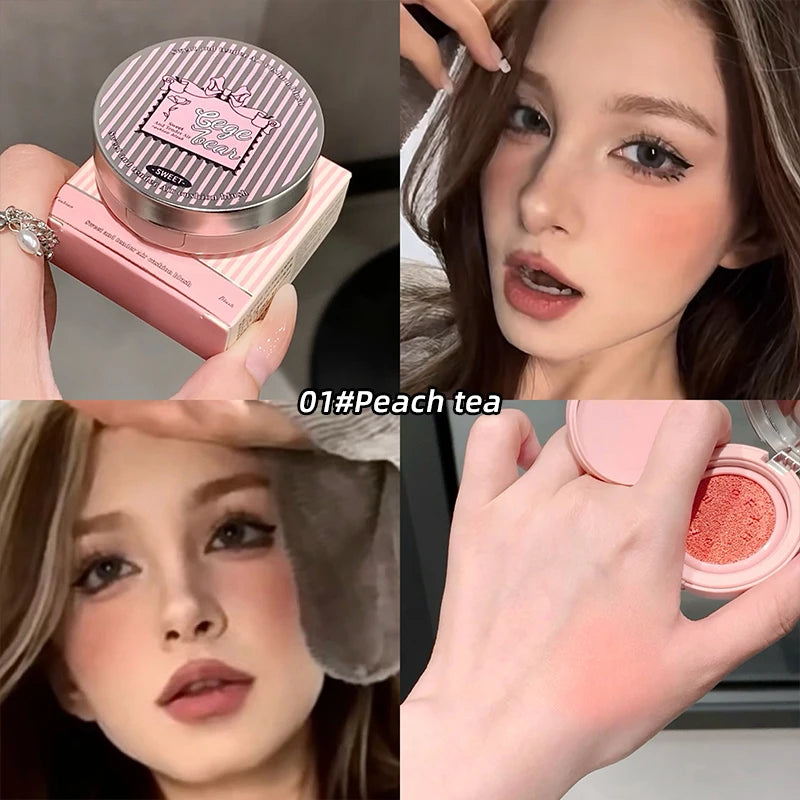 Gege Bear 3 Colors Matte Cream-Textured Cushion Blush with Puff, Powder-free, Smooth Application, Create Flawless Daily Makeup