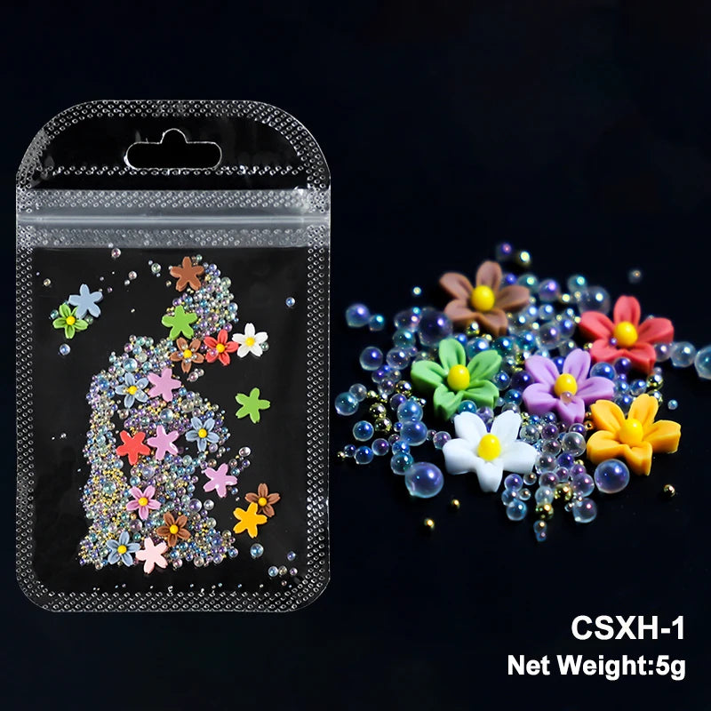 White Acrylic Flower Nail Art Decorations Mixed Size Rhinestones Red Blue Gem Manicure Tools Accessories DIY Nails Design 5g