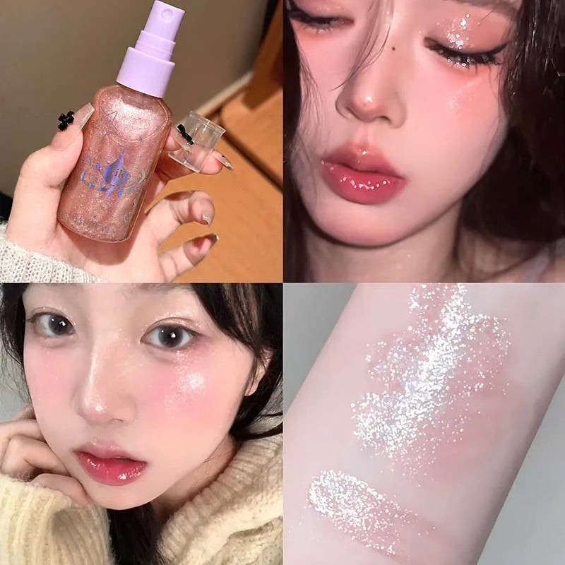 Instantly Covered with Sparkling Liquid Highlight Spray Moonlight White Lasting Shiny Face and Body Night Club Sparkling Makeup