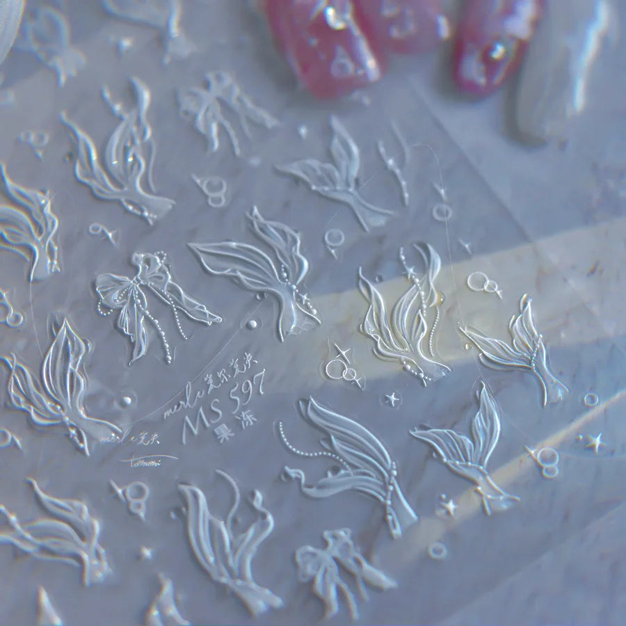 Goldfish Cavort Water Grass Lotus Flower Leaf Brocaded Carp Koi Ripple Droplet Water Bubbles 5D Nail Art Stickers Manicure Decal