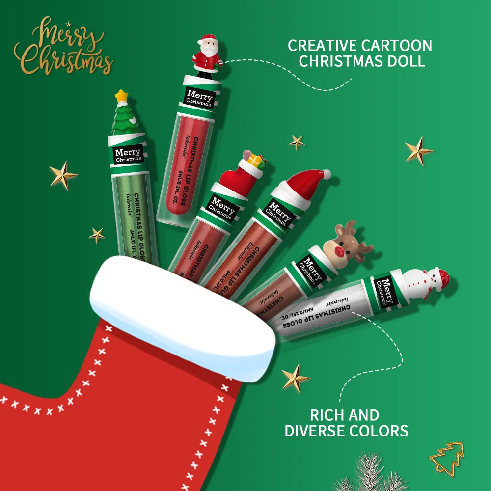 Christmas Colorful Lip Gloss Set Lip Stain Lipstick Woman Make Up Long Lasting Lipsticks Shiny Lip Gloss Pack Set Cosmetics Make