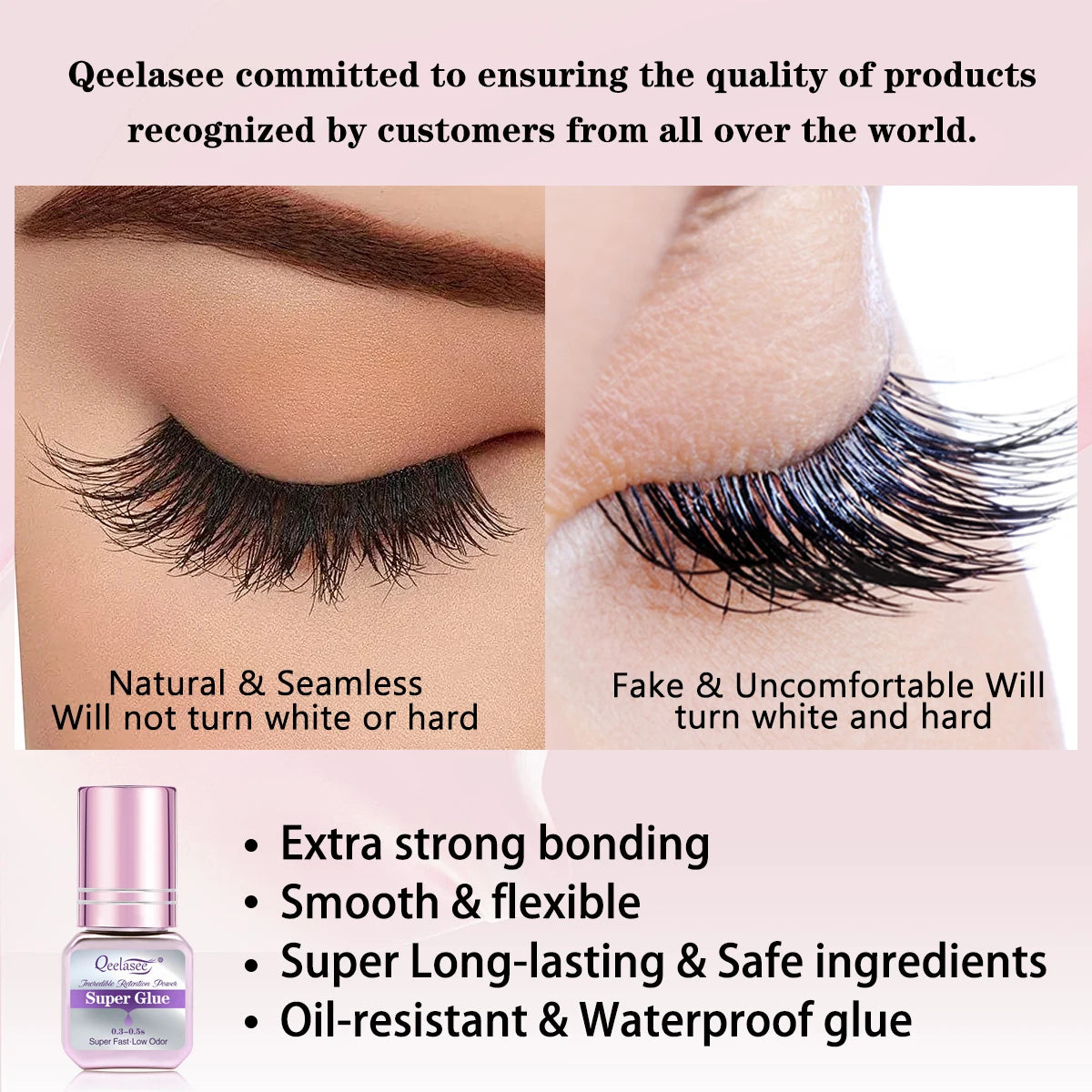 Qeelasee Eyelash Glue 0.3-0.5S Fastest Strongest Waterproof Mild Professional Eyelash Extension Glue