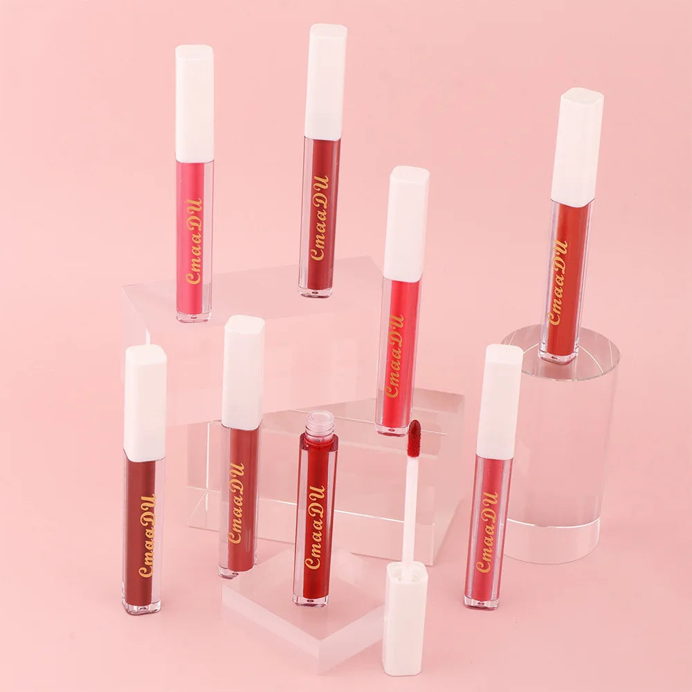CmaaDu 8Color Lip Gloss Matte Creamy Cup Lipstick Satin Finish Makeup Liquid Lipgloss Lipstick Long Lasting Glossy Lip Cosmetic