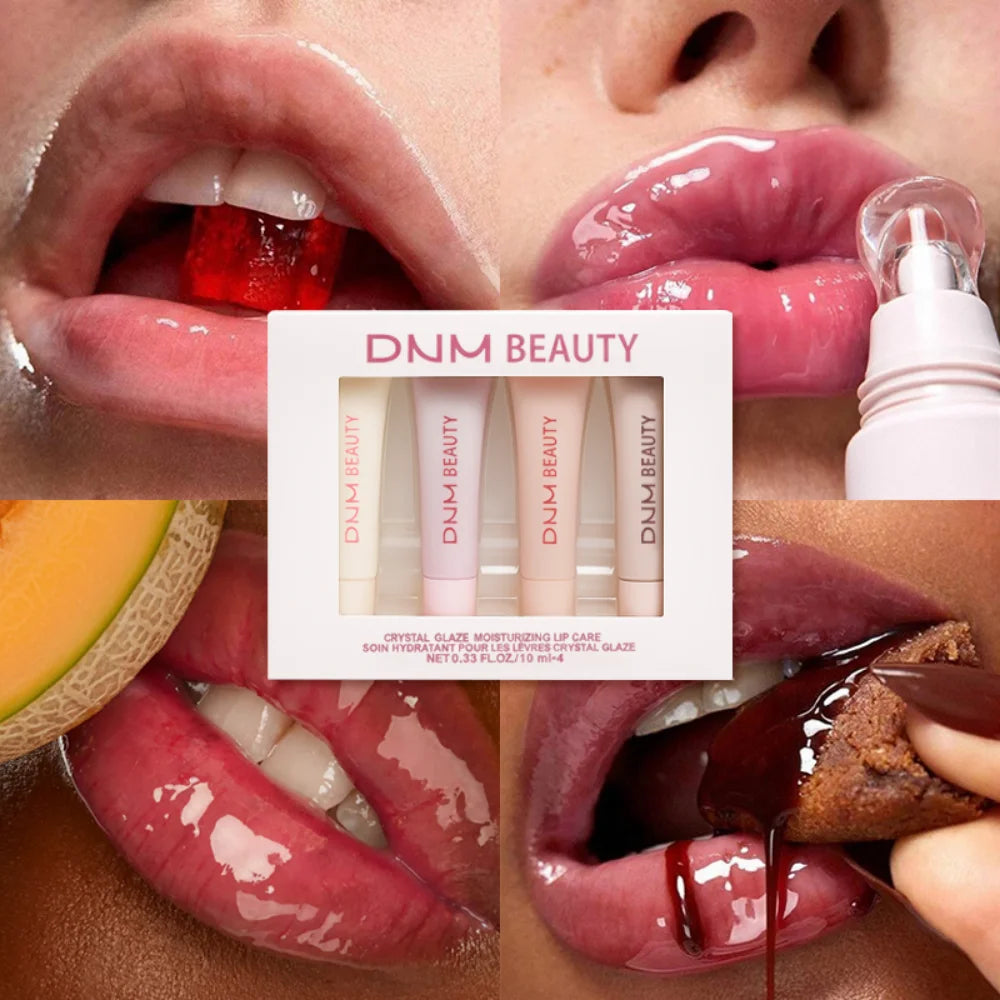 4PCS Moisturizing Mirror Lip Gloss set Lip Vanilla Pink Sugar Coffee Cake Smell Lipstick Transparent Oil Makeup Christmas gift