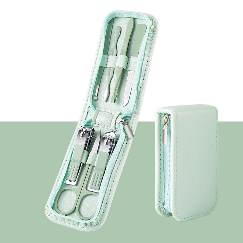 7pcs Manicure Set Pedicure Sets Nail Clippers Tools Stainless Steel Professional Nail Scissors Cutter Travel Case Kit 7in1