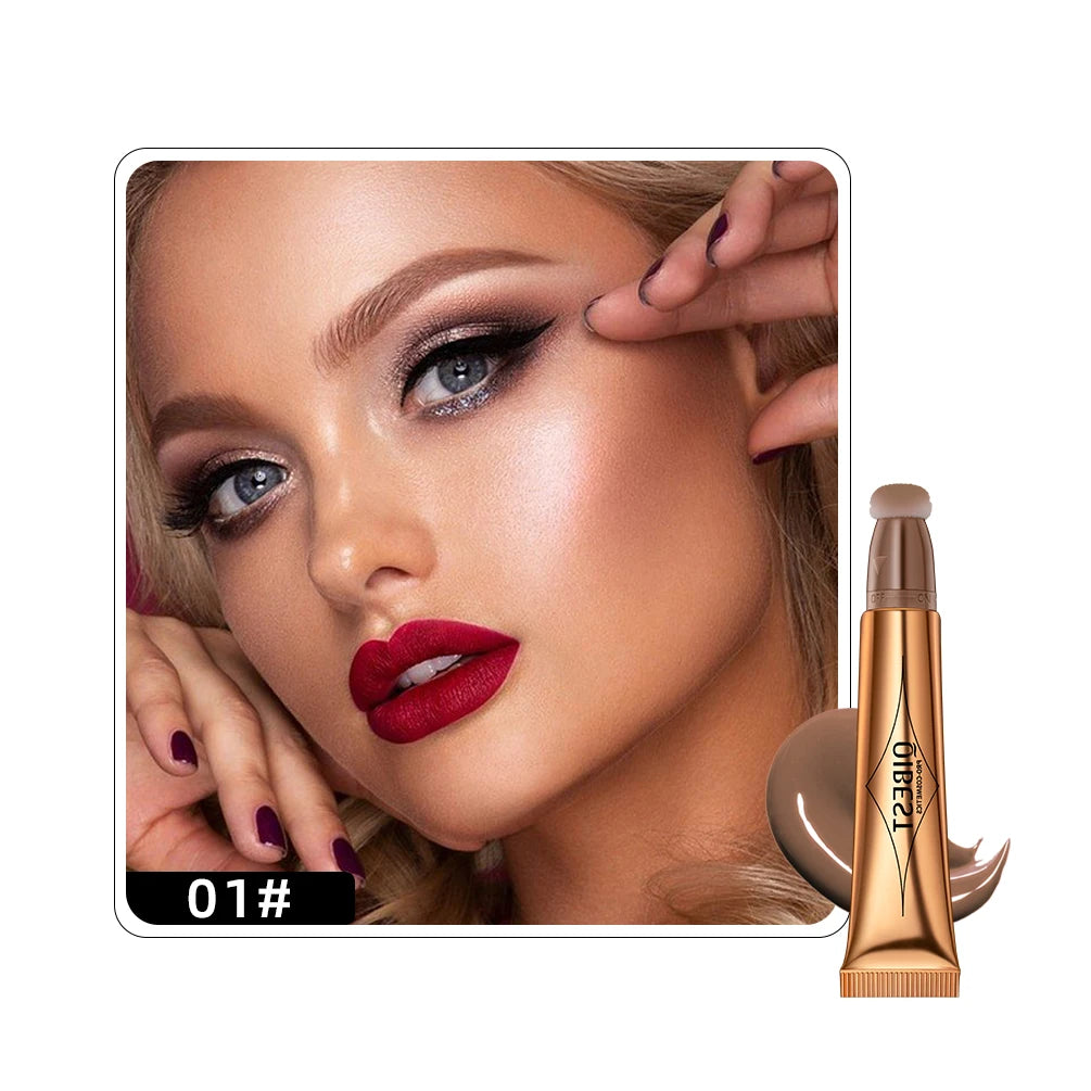 QIBEST Liquid Highlight For Face With Cushion Applicator Natural-looking Cheek Tint Blush Dewy Finish Liquid Contour Makeup