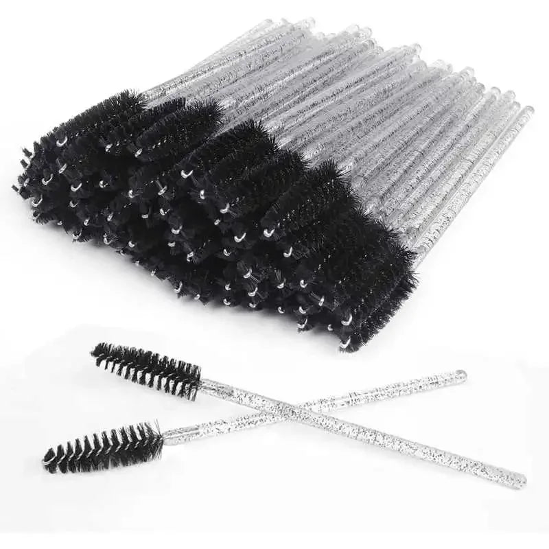 A bottle of 50 disposable mascara brushes with container, eye black brush for travel, eyelash extension brush, eyebrow pencil br