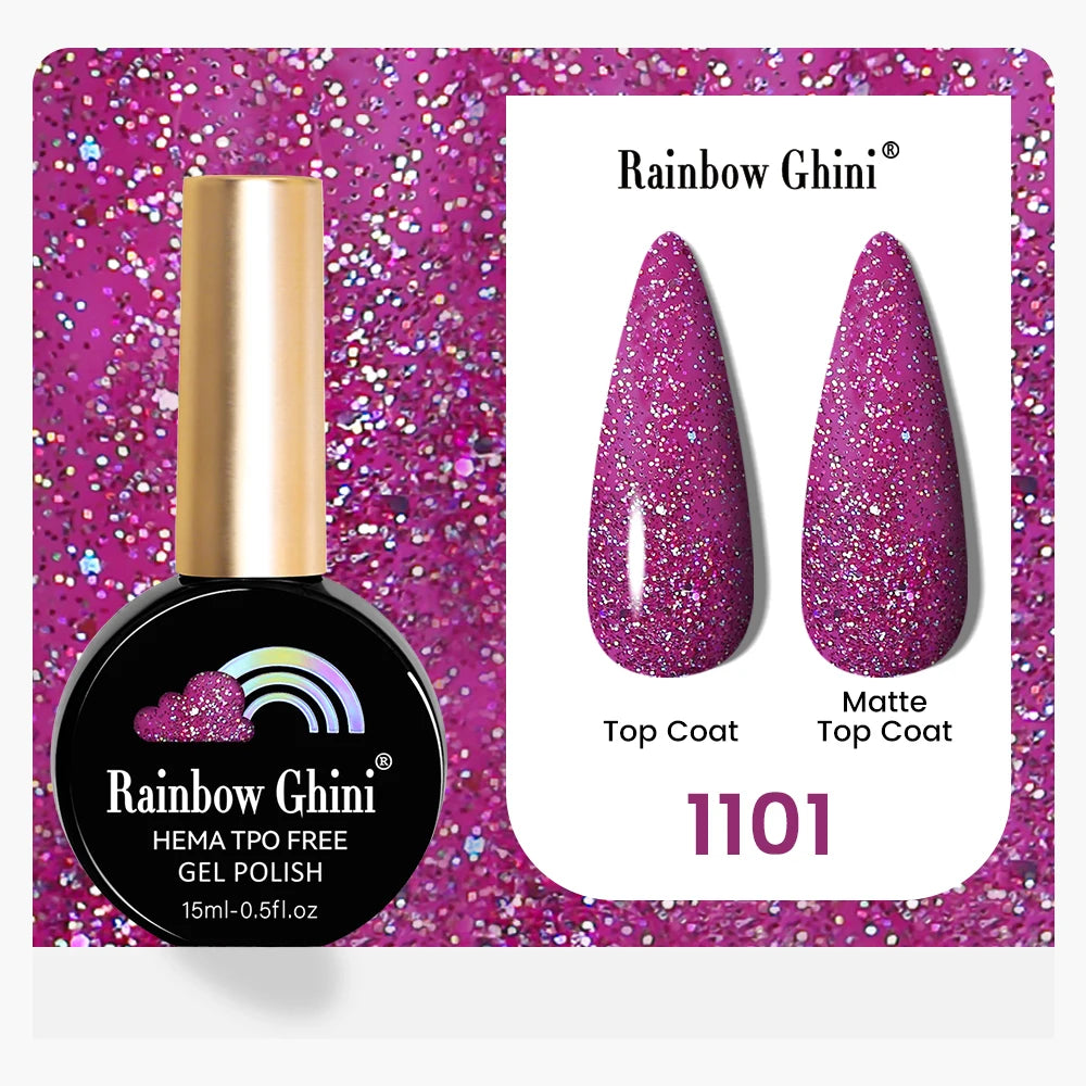 Rainbow Ghini 15ML 146 Colors Long-Lasting Colorful Gel Nail Polish Professional UV/LED Gel Polish Base Coat Matte Top Coat