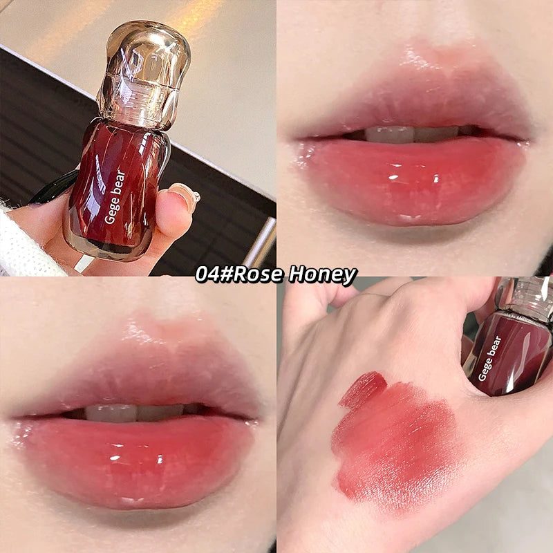 Gege bear big ice bucket crystal transparent lip glaze moisturizing mirror pouty lips autumn and winter whitening lipstick