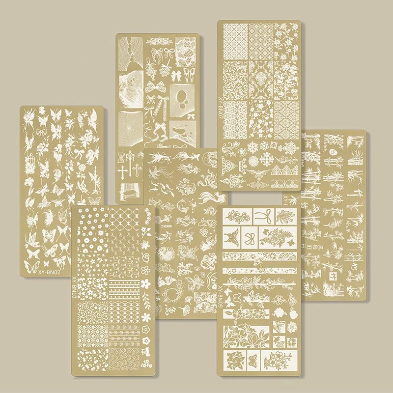 12x6cm Golden Rectangular Nail Stamping Plates Bowknot Butterfly Flower Fireworks Designs Nail Art Template For DIY Nail Decor